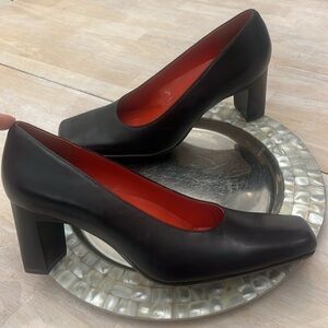 Rockport black red leather block heels square toe comfort dress shoes size 10